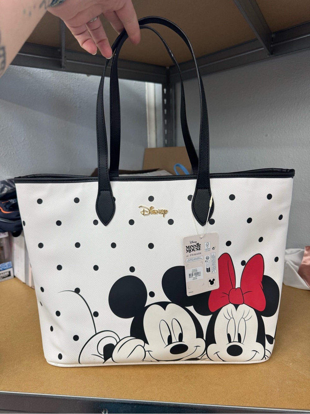 Primark Disney Minnie & Mickey White Polka Dot Tote Bag with Red Bow